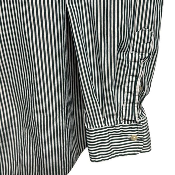 Men's New Ralph Lauren Hunter Green White Striped Custom Fit Button Up Shirt XL - Picture 5 of 6